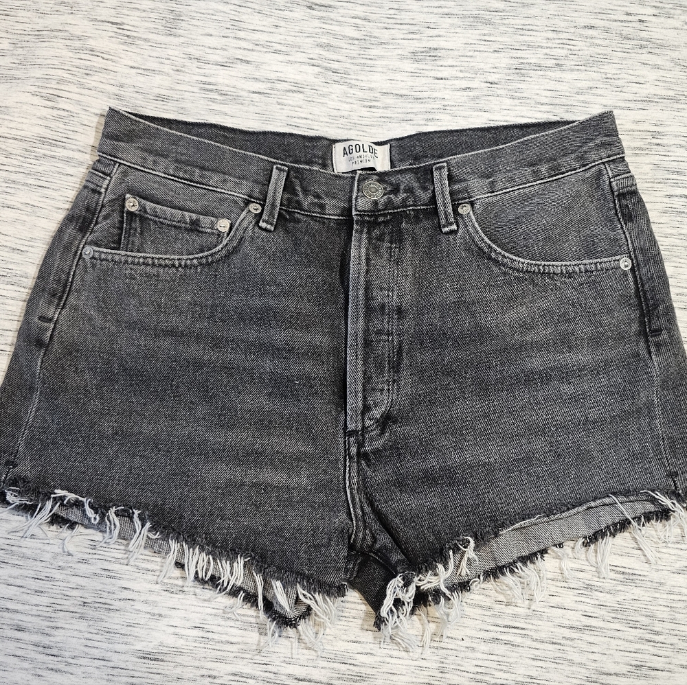 Agolde Women's Frayed Hem Denim Shorts - Black